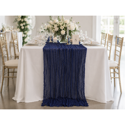 thumb_Extra Long 4m Navy Cheesecloth Table Runner 90x400cm