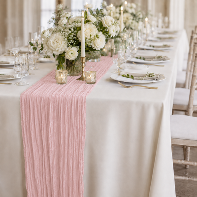 thumb_Extra Long 4m Pink Cheesecloth Table Runner 90x400cm