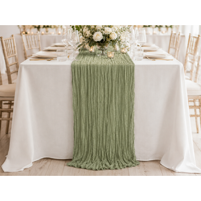 thumb_Extra Long 4m Sage Green Cheesecloth Table Runner 90x400cm