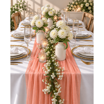 thumb_70cm x 3m Shimmer Chiffon Table Runner – Coral Peach