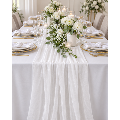 thumb_70cm x 3m Shimmer Chiffon Table Runner – White