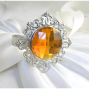 thumb_12pk Napkin Rings - Silver with Amber/Gold Diamond Ring Style
