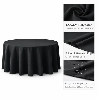 thumb_Round Tablecloth 178cm Black Polyester 