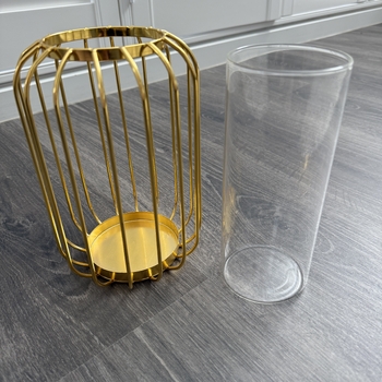thumb_21cm Gold Geometric Candle Holder with Cylinder Vase/Windlight