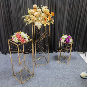 thumb_Small - 50cm - Shiny Gold Metal Flower Stands With Clear Tops 