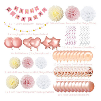 thumb_Happy Birthday Party Balloon Pack - Rose Gold/Champagne/Pink