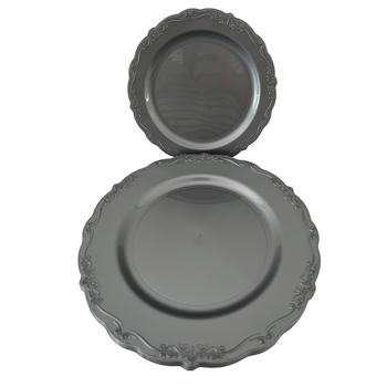 thumb_6pcs - 20cm Silver/Grey Scalloped Edge Plastic Side Plates