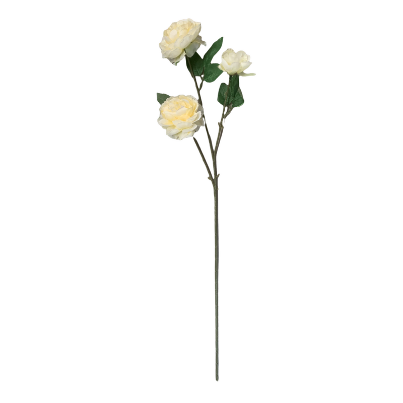 60cm- 3 Head Rose Flower Stem - Yellow