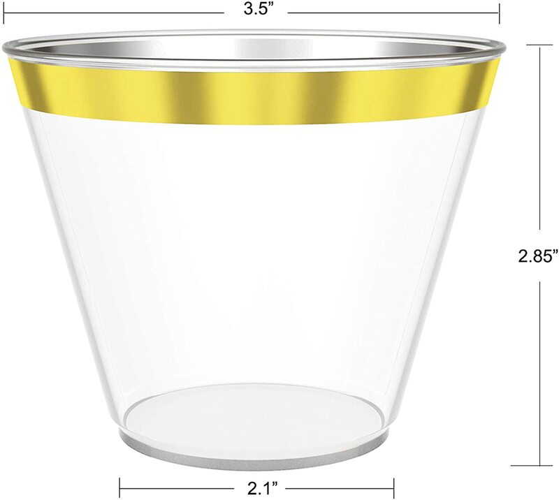 50pk x 270ml Gold Rimmed Plastic Cups General Purpose Glass