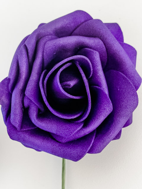 25pk - Dark Purple Foam Roses - 7.6cm on stem/pick