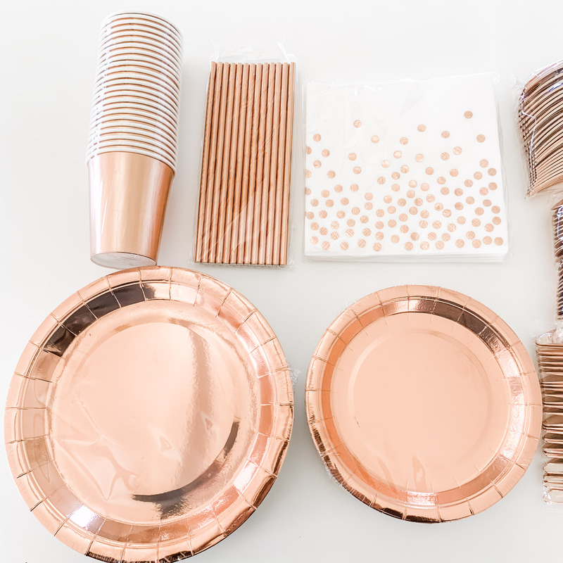 24 Person 192pc Rose Gold Paper Party Plate Set
