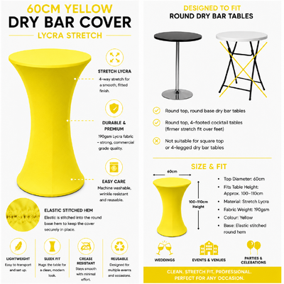thumb_60cm Fluro Yellow Round Base Dry Bar Cover – Stretch Lycra Cocktail Table Cover