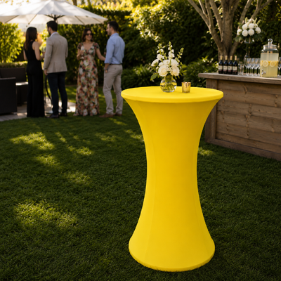thumb_60cm Fluro Yellow Round Base Dry Bar Cover – Stretch Lycra Cocktail Table Cover