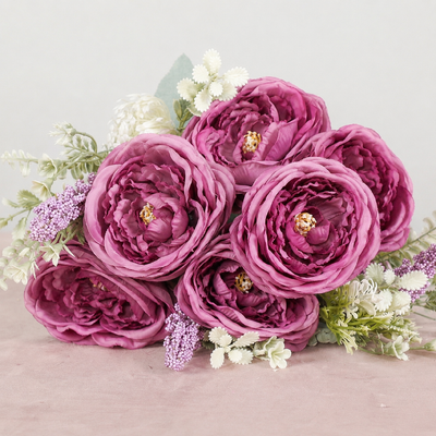 thumb_50cm - 6 Head Peony Rose Flower Bush - Mauve