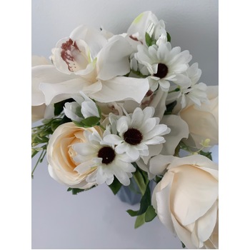 thumb_56cm - 12 Head Rose, Orchid & Daisy Flower Bush - Ivory