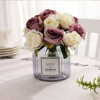 thumb_Cream/Mauve - 12 Head Silk Rose Bouquet