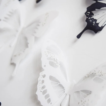 thumb_18pc - 3d Butterflies White with Glitter - Wall Stickers/Decorations