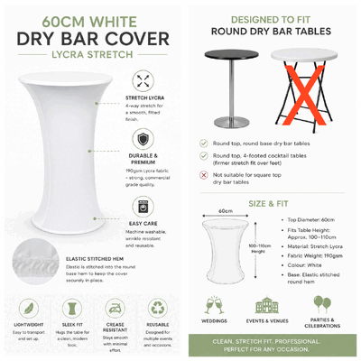 thumb_60cm White Round Base Dry Bar Cover – Stretch Lycra Cocktail Table Cover