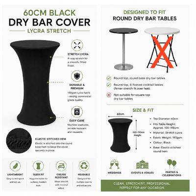 thumb_60cm Black Round Base Dry Bar Cover – Stretch Lycra Cocktail Table Cover