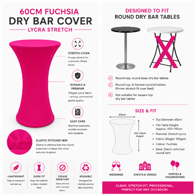 thumb_60cm Fuchsia Round Base Dry Bar Cover – Stretch Lycra Cocktail Table Cover