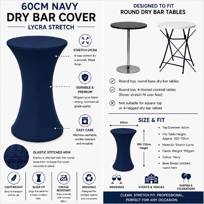 thumb_60cm Navy Round Base Dry Bar Cover – Stretch Lycra Cocktail Table Cover