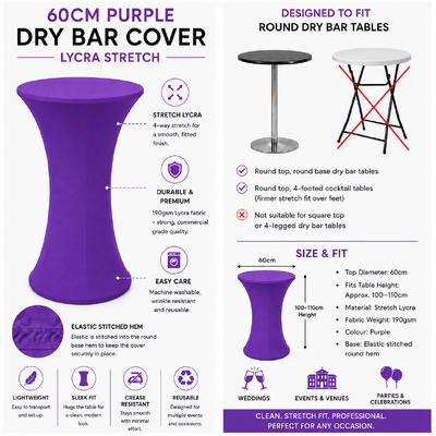 thumb_60cm Purple Round Base Dry Bar Cover – Stretch Lycra Cocktail Table Cover