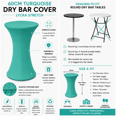 thumb_60cm Turquoise Round Base Dry Bar Cover – Stretch Lycra Cocktail Table Cover