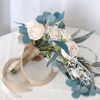 thumb_Bridal Teardrop Bouquet - Ivory, Dusty Blue, Naturals
