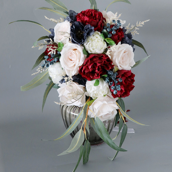 thumb_Bridal Teardrop Bouquet - Red, Blue, Champagne roses