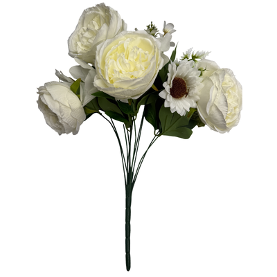 thumb_50cm - White/Cream 11 Head Peony and Mixed Flower Bush Artificial