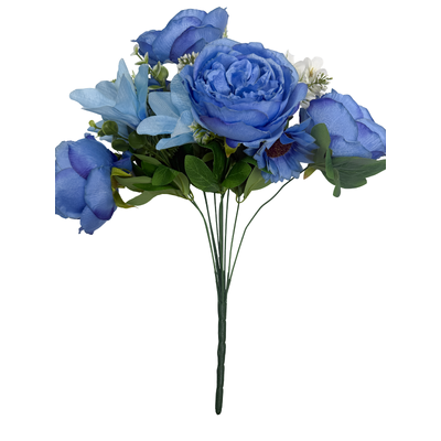 thumb_50cm - Blue 11 Head Peony and Mixed Flower Bush Artificial