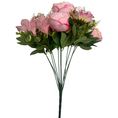 thumb_50cm - Pink 11 Head Peony and Mixed Flower Bush Artifical