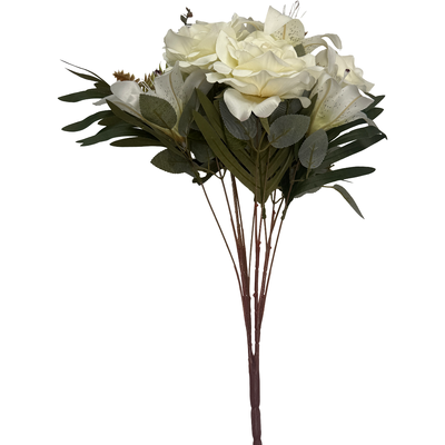 thumb_60cm - White Large 12 Stem Mixed Rose and Lily Flower Bush Artificial