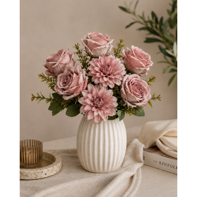 thumb_Artificial Dusty Pink Rose & Dahlia Bush 45cm