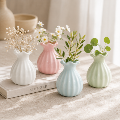 thumb_Small Pink Ceramic Scalloped Rim Bud Vase 9cm