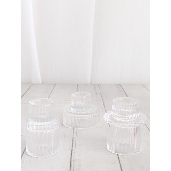 thumb_Clear - Ribbed Glass Taper/Dinner Candle Holder - Style 3