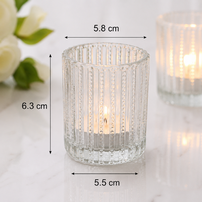 thumb_Clear Dotty Ribbed Glass Tealight Candle Holder 6.3cm