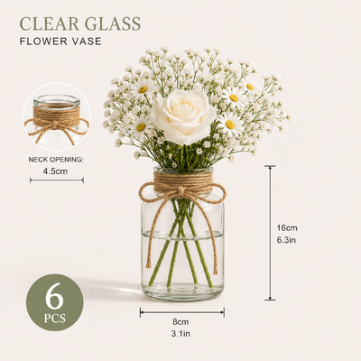 thumb_Set of 6 Clear Glass Bud Vases with Rustic Jute Ribbon
