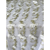 thumb_White Flower Gold Embroidery Table Square Overlay 228cm