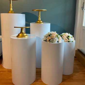 thumb_Set of 3 - White Round/Cylinder Plinths Wedding Pedastal 