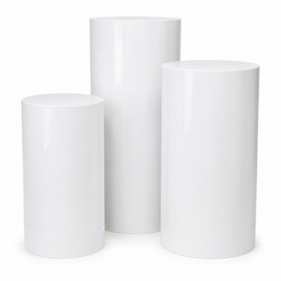 thumb_Set of 3 - White Round/Cylinder Plinths Wedding Pedestal 