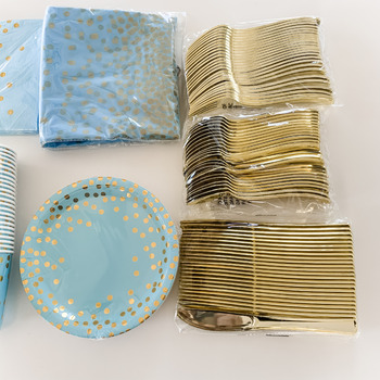 thumb_24 Person 192pc Blue/Gold - Paper Party Plate Set