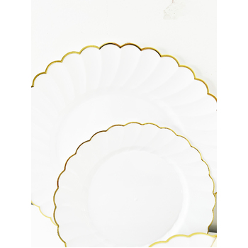 thumb_25 Person 150pc Plastic Dinner Plate Set - White/Gold Scalloped
