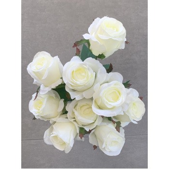 thumb_50cm - Deluxe 10 Head Rose Bud Bush - White/Cream