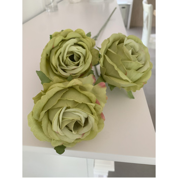thumb_65cm - 3 Head Rose Flower Stem - Sage Green