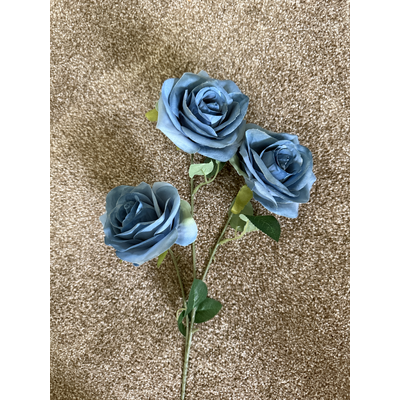 thumb_65cm - 3 Head Open Rose Flower Stem - Dusty Royal Blue