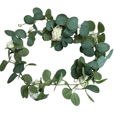 thumb_1.6m White Deluxe Rose & Silver Dollar Eucalyptus Garland