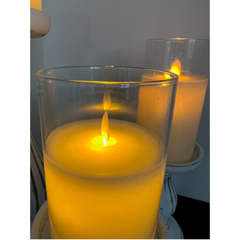 thumb_7.5x20cm LED Pillar Candle in Glass Vase - Flickering Flame