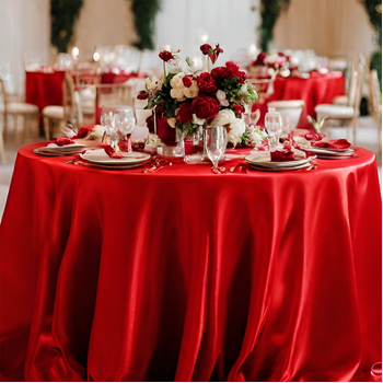 thumb_275cm Round Satin Tablecloth - Red