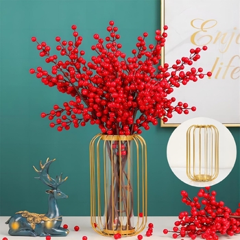 thumb_21cm Gold Geometric Candle Holder with Cylinder Vase/Windlight
